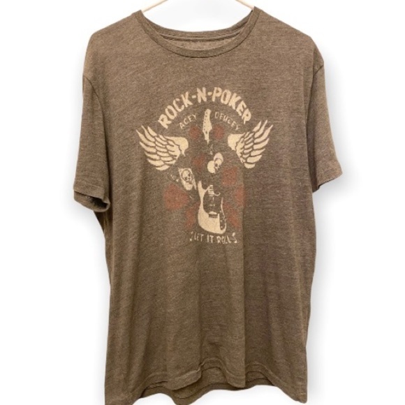 Lucky Brand T Shirt Rock Poker Skulls Men’s Gray Rock & Roll Biker Lg - Picture 2 of 6